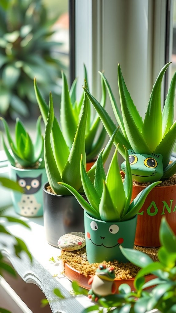 Cute animal-themed pots with aloe vera plants