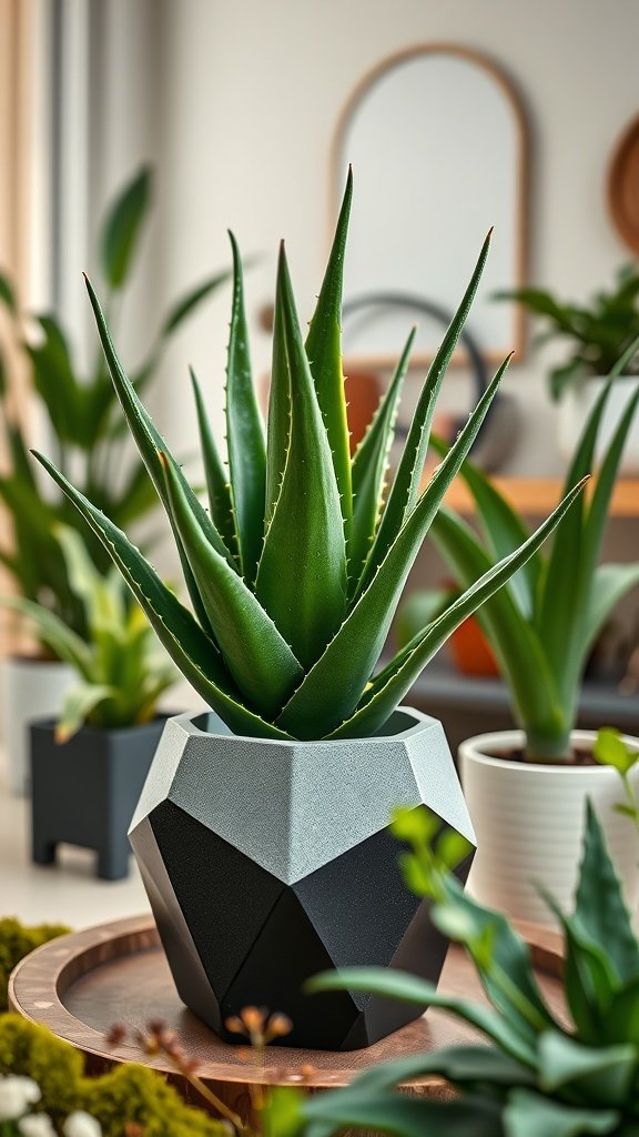 Aloe Vera plant in a modern geometric-shaped pot